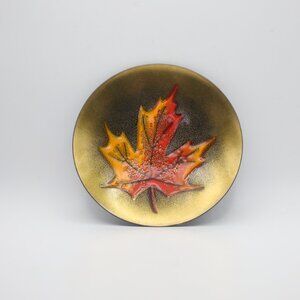 Vintage 1960's Jules Perrier Quebec Copper Enameled  Maple Leaf Small Dish